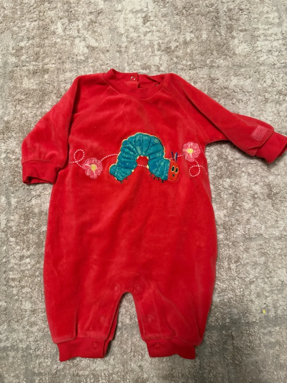 Eric Carle for Carter's The Very Hungry Caterpillar red velour baby sleeper Y2K